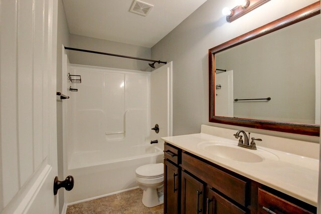 full bathroom with toilet, shower / washtub combination, and vanity