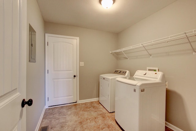 laundry room featuring washer and clothes dryer and electric panel