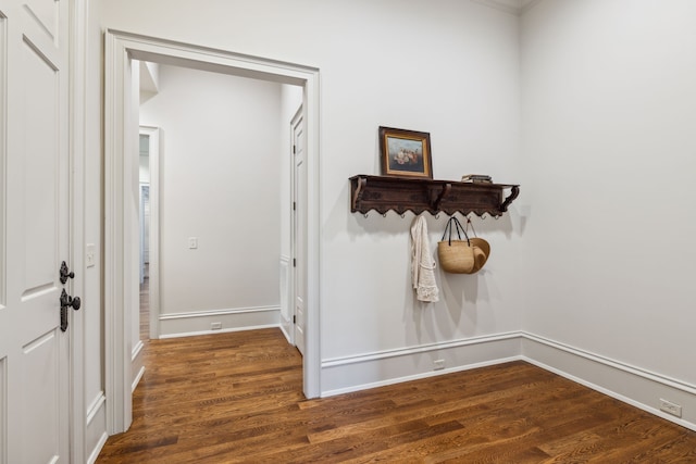 corridor featuring dark wood-type flooring