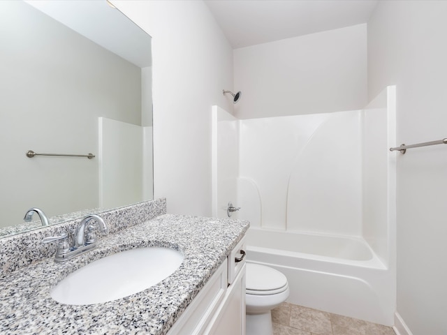 full bathroom with tile patterned flooring, vanity, toilet, and tub / shower combination