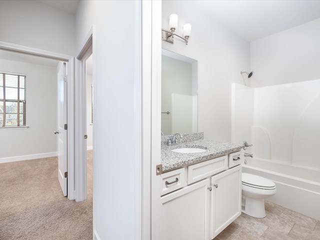 full bathroom with shower / bathing tub combination, vanity, and toilet