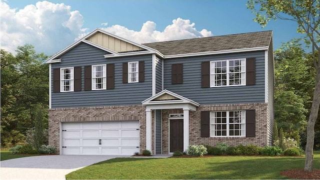 view of front facade with a garage and a front lawn