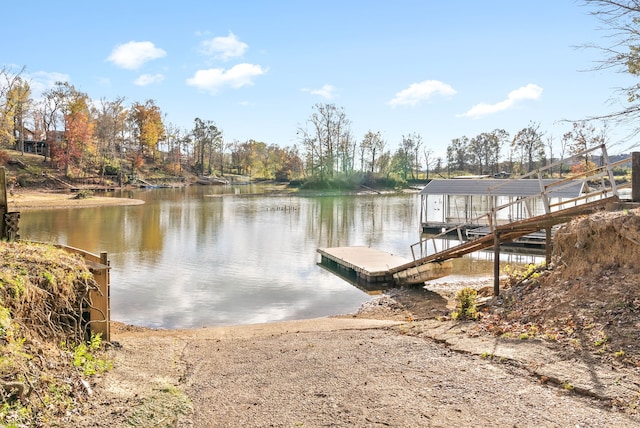 view of dock with a water view