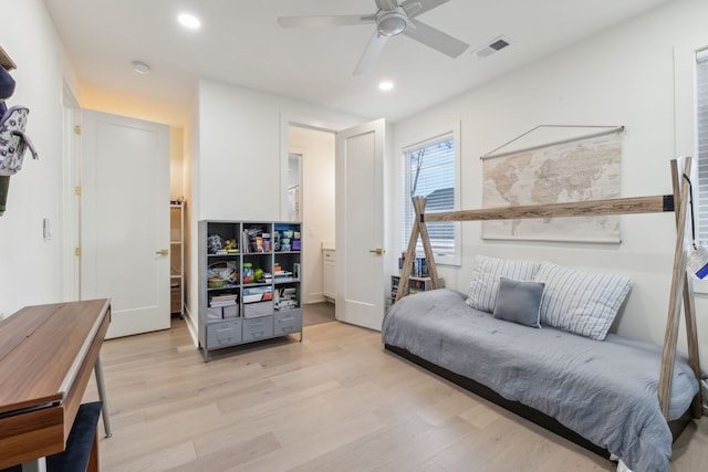 interior space featuring ceiling fan and light wood-type flooring