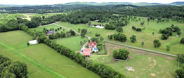 aerial view featuring a mountain view and a rural view