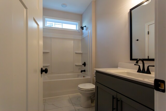 full bathroom with vanity, toilet, and bathing tub / shower combination