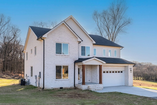 4275 Moore Ln, Culleoka, TN 38451 - view of front of property featuring a garage, central air condition unit, and a front yard