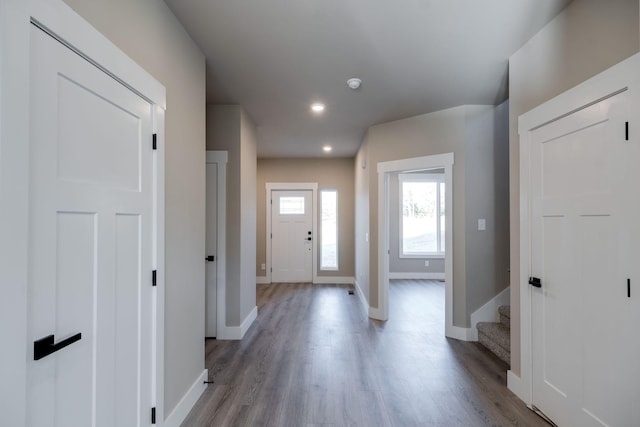 entrance foyer with light hardwood / wood-style flooring