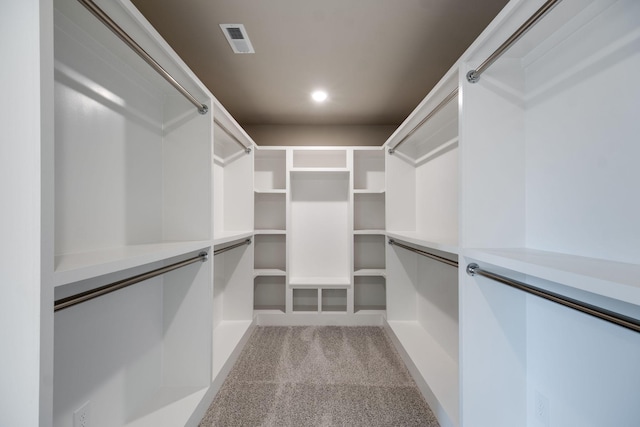 spacious closet featuring light colored carpet