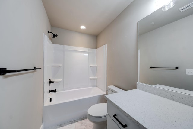 full bathroom with vanity, shower / bath combination, and toilet