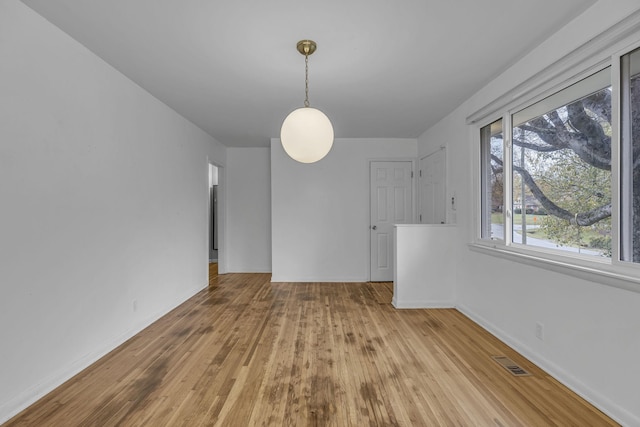 unfurnished dining area with light hardwood / wood-style floors