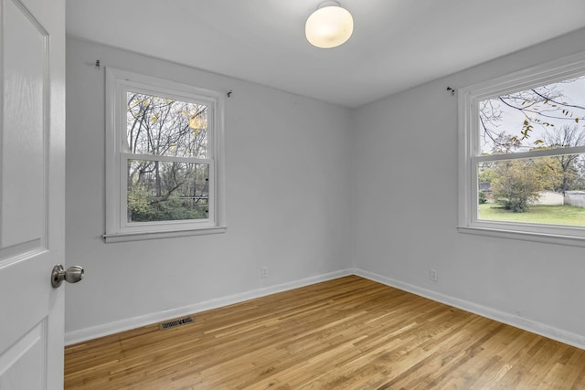 unfurnished room with light hardwood / wood-style flooring and a healthy amount of sunlight