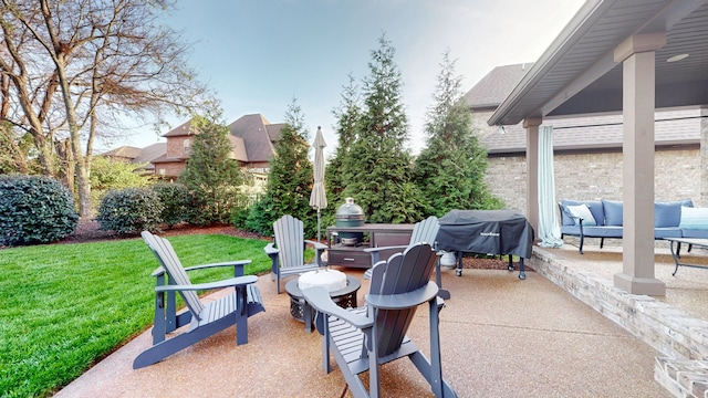 view of patio / terrace featuring an outdoor hangout area and grilling area