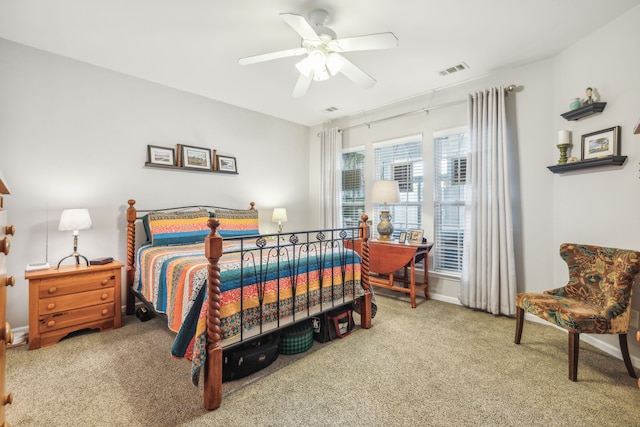 bedroom featuring ceiling fan and carpet floors