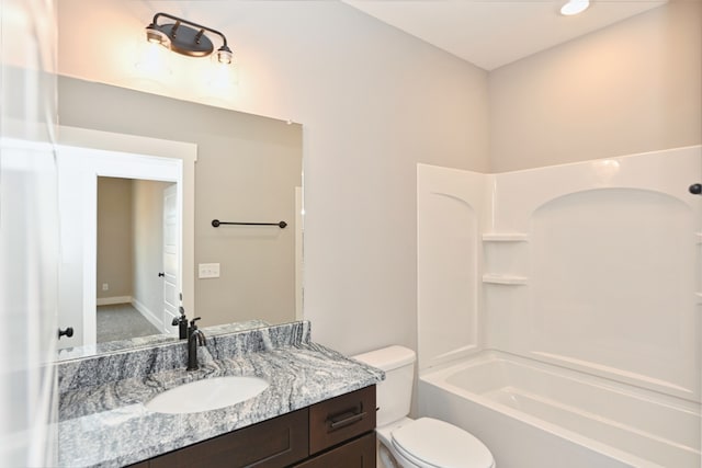 full bathroom featuring vanity, toilet, and tub / shower combination