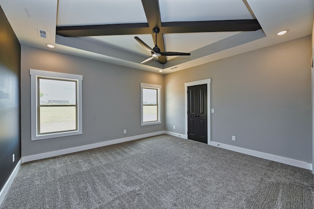 unfurnished room with carpet floors and ceiling fan