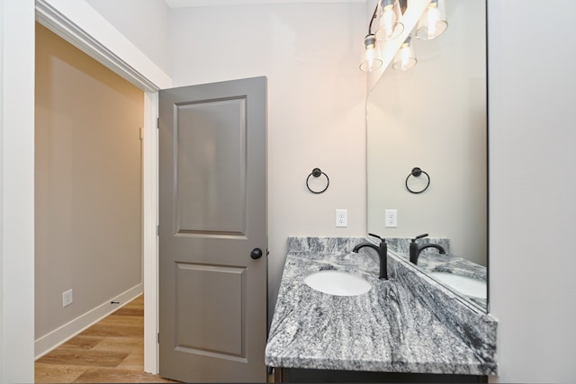 bathroom with vanity and wood-type flooring