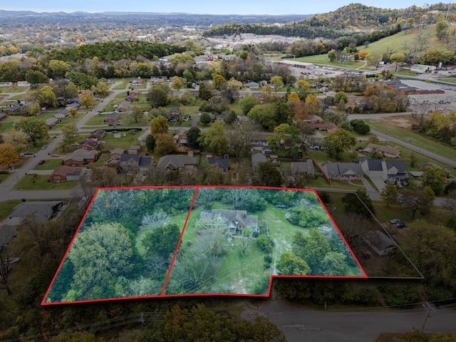 3186 Horton Ct, Franklin, TN 37064 - aerial view of residential area featuring property parcel outlined and mountains