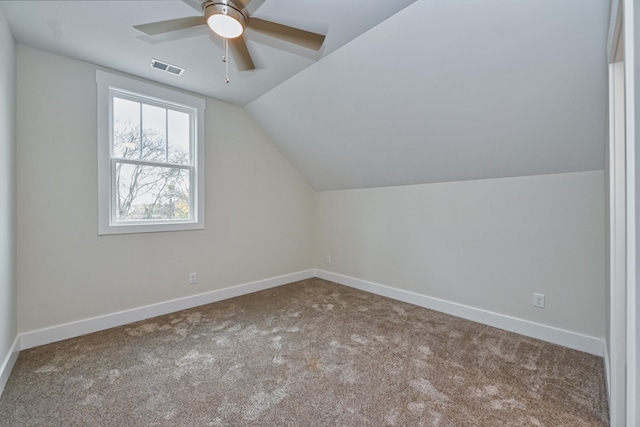 bonus room featuring carpet flooring, ceiling fan, and lofted ceiling