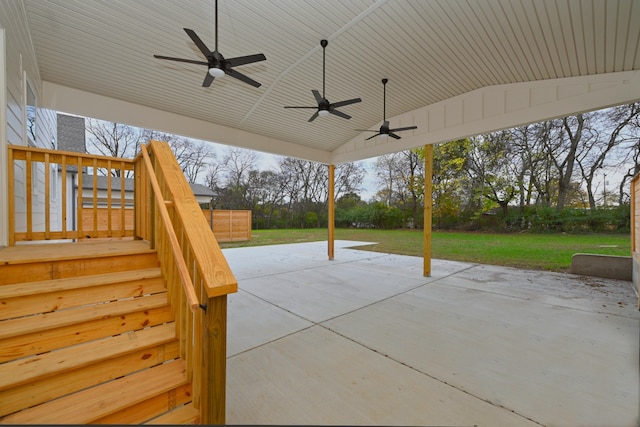 view of patio with ceiling fan and a wooden deck