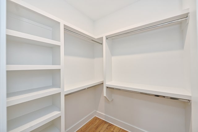 walk in closet with wood-type flooring