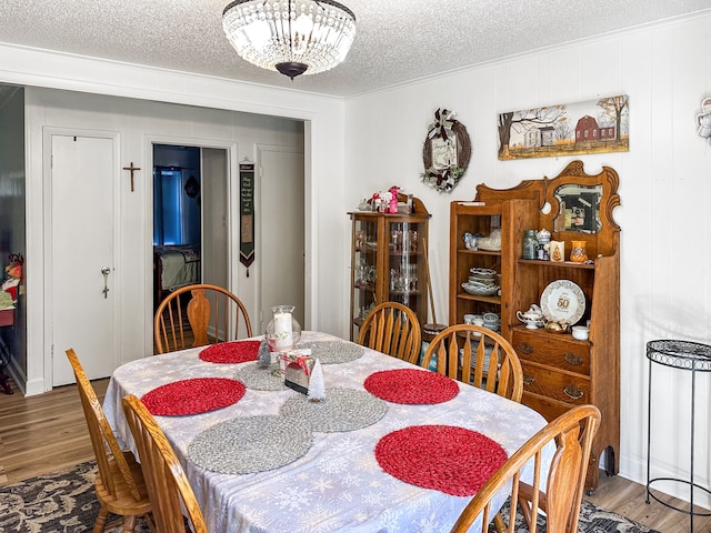 dining room featuring wood finished floors and a textured ceiling