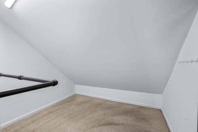 spacious closet featuring carpet floors and vaulted ceiling