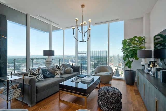 sunroom featuring a notable chandelier