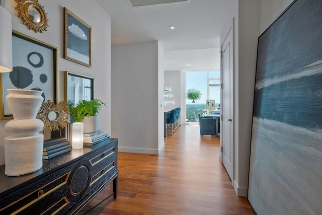 hallway with wood-type flooring