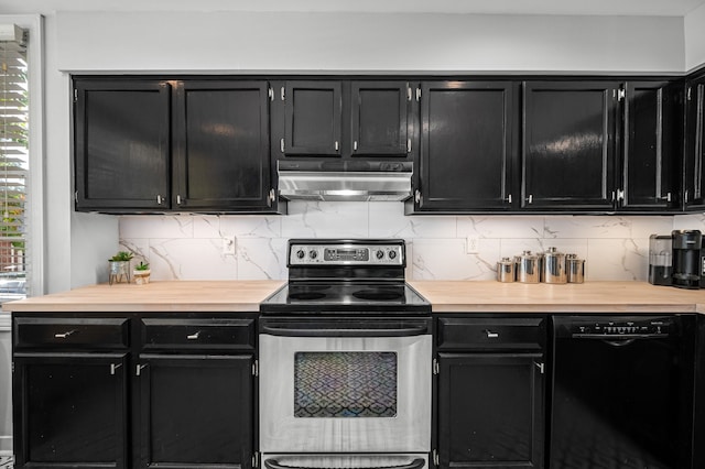 kitchen featuring dishwasher, electric range, plenty of natural light, and backsplash