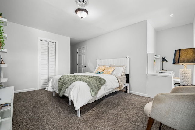 carpeted bedroom with a closet