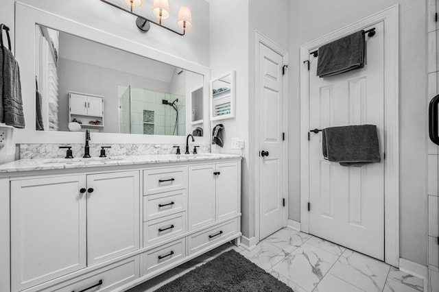 bathroom featuring vanity and walk in shower