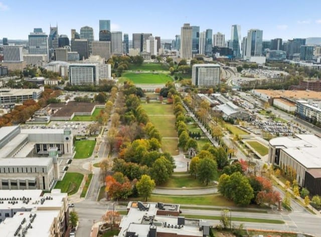 drone / aerial view with a city view