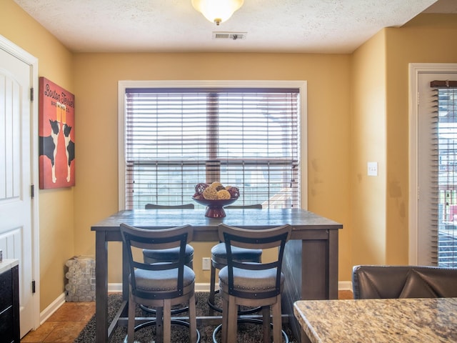 tiled dining area with a healthy amount of sunlight and a textured ceiling