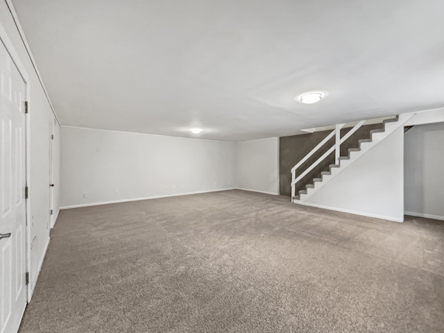 basement featuring carpet flooring