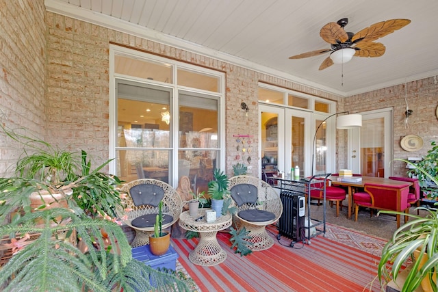 exterior space with french doors and ceiling fan