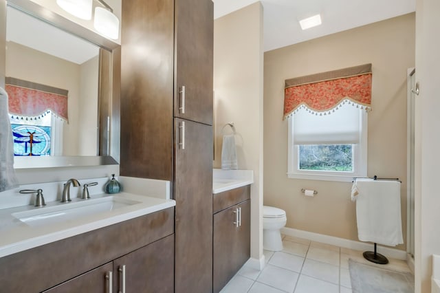 bathroom featuring tile patterned flooring, vanity, and toilet