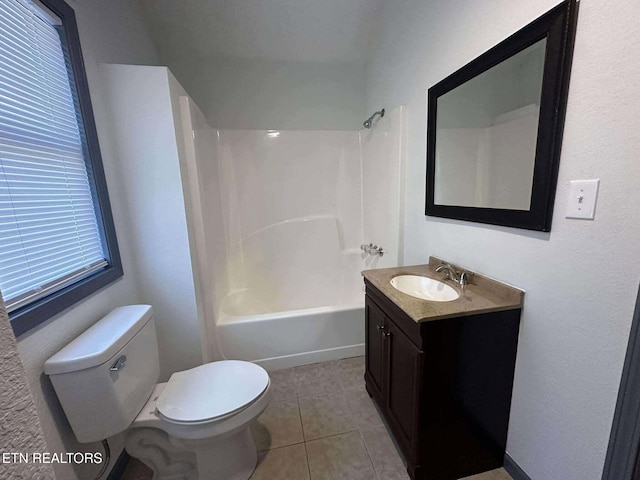 full bathroom with tile patterned flooring, vanity, toilet, and shower / washtub combination