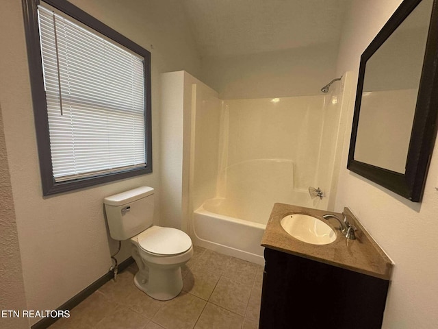 full bathroom with tile patterned flooring, vanity, shower / bathtub combination, and toilet