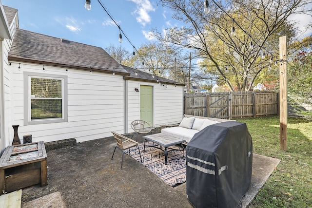 view of patio featuring an outdoor living space and area for grilling