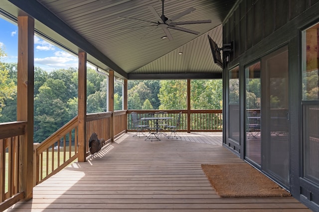 wooden terrace with ceiling fan