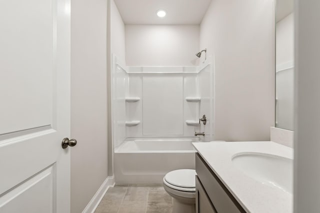 full bathroom with shower / bathing tub combination, vanity, and toilet