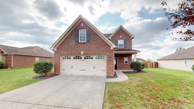 view of front of property featuring a garage and a front yard