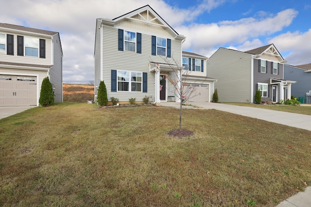 view of front facade featuring a garage and a front yard