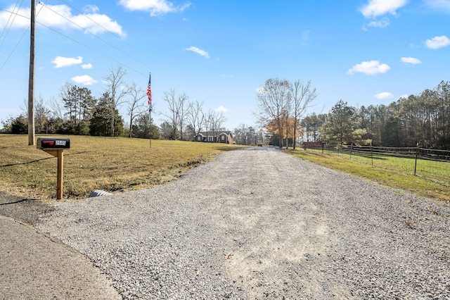 view of road with a rural view