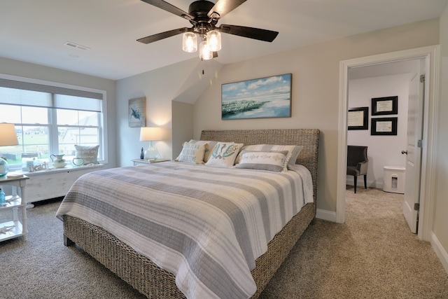 bedroom featuring carpet and ceiling fan