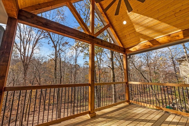 wooden deck with ceiling fan