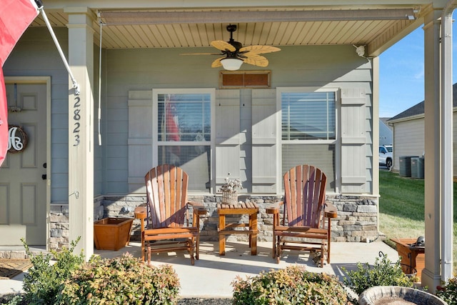 view of patio / terrace featuring a porch and ceiling fan