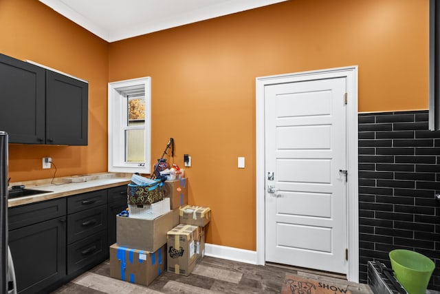 bathroom with vanity and hardwood / wood-style floors