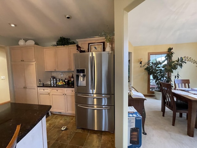314 Birdsong Dr, Cadiz, KY 42211 - kitchen with stainless steel refrigerator with ice dispenser and dark countertops